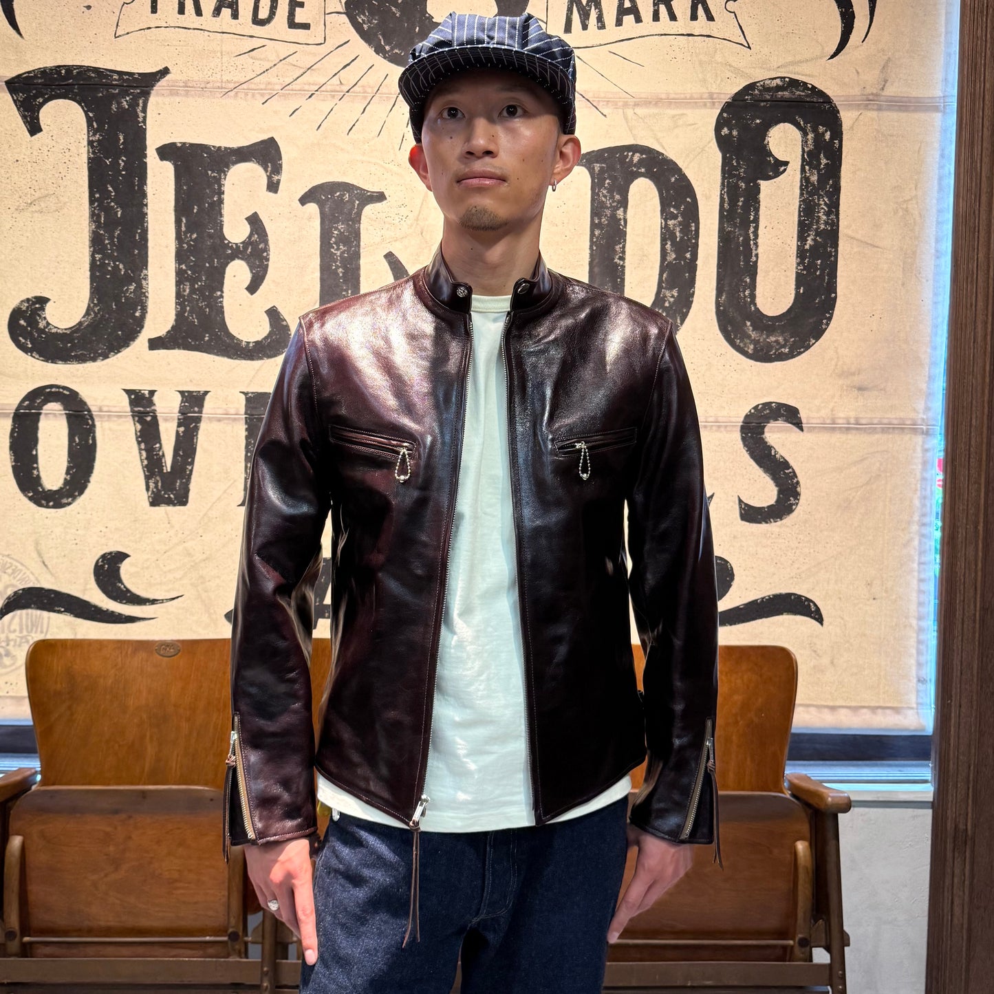 Rainbow Country HorsehideStand Collar Riders Jacket “Speedster”  Seal Brown【RCL-10029H】